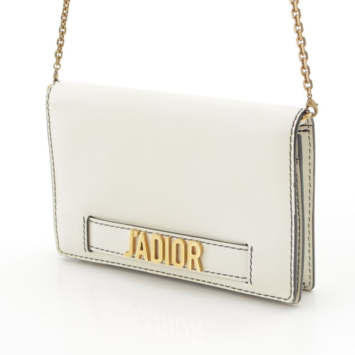 Dior J'adior Leather Black Stitch Chain Shoulder Bag White — view 2