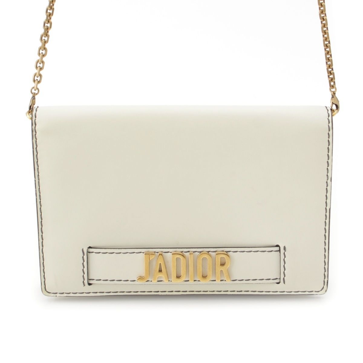 Dior J'adior Leather Black Stitch Chain Shoulder Bag White