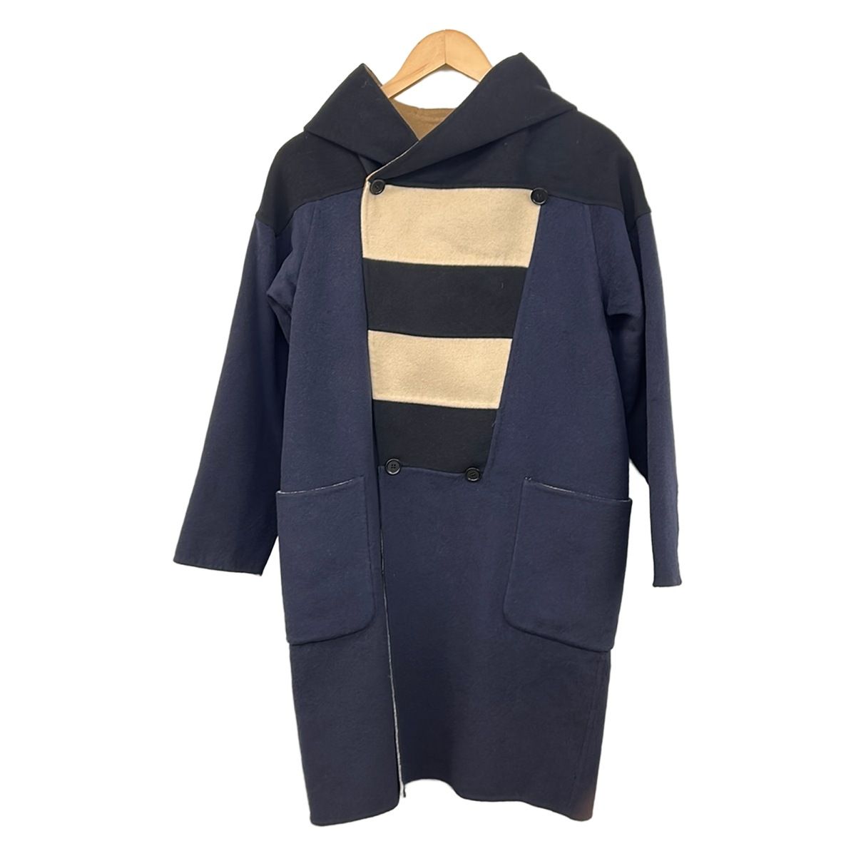 Max Mara Coat S Dark Navy Ivory Multi Reversible 38