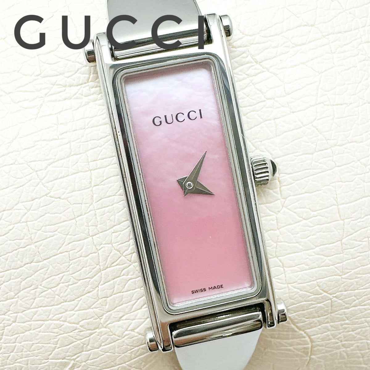 Gucci Watch Pink Shell Quartz Stainless Steel Box Card