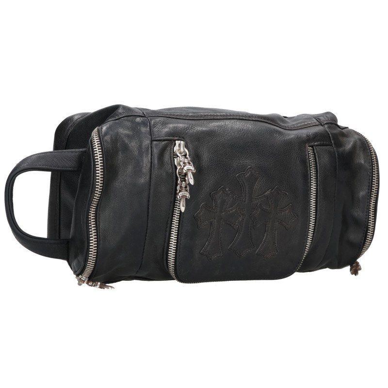 Chrome Hearts Toiletry Duffle Cemetery Cross Patch Dagger Zip Leather Handbag