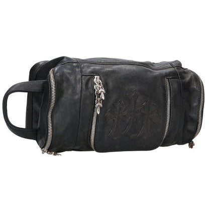 Chrome Hearts Toiletry Duffle Cemetery Cross Patch Dagger Zip Leather Handbag