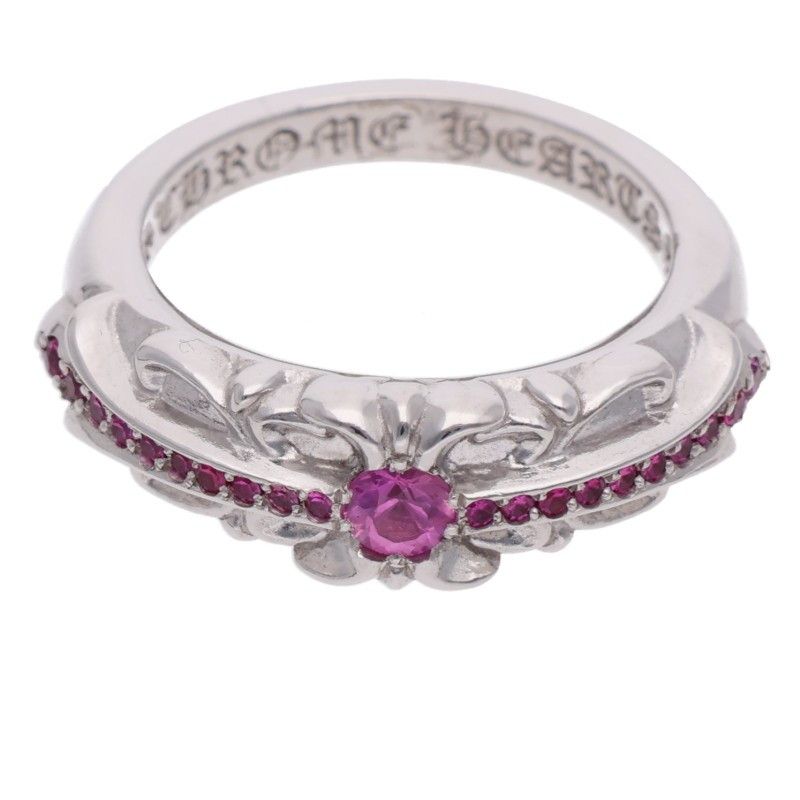 Chrome Hearts Baby Classic Pave Sapphire Floral Cross Pink White Gold Ring