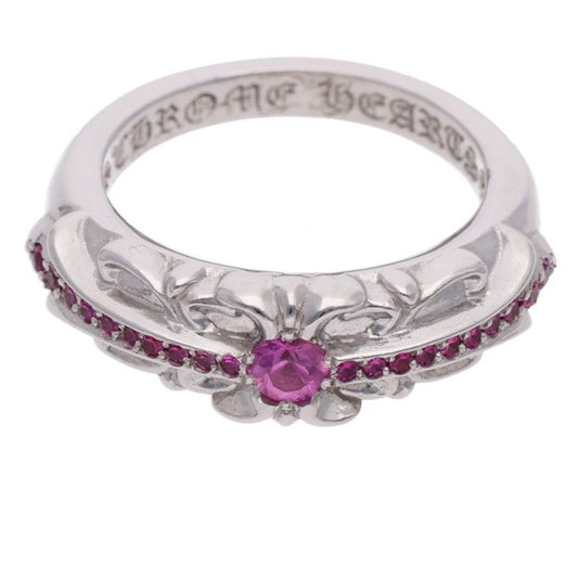 Chrome Hearts Baby Classic Pave Sapphire Floral Cross Pink White Gold Ring
