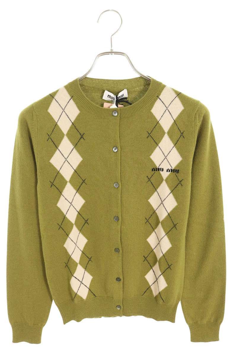 Miu Miu Argyle Cashmere Knit Cardigan 38