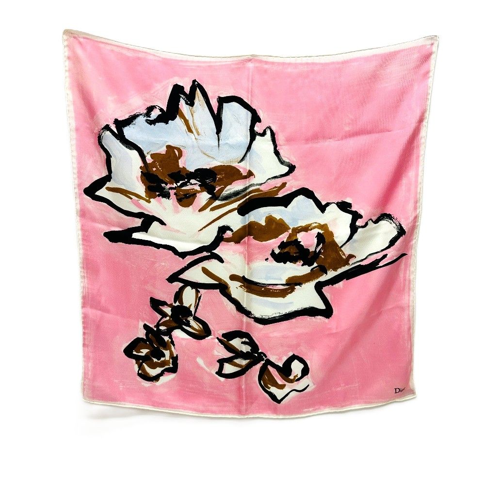 Dior Scarf Flower Motif Silk Pink