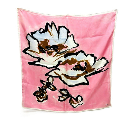Dior Scarf Flower Motif Silk Pink