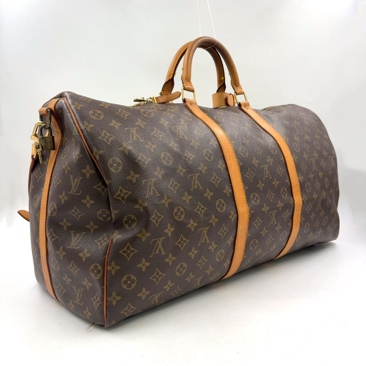 Louis Vuitton Keepall Bandouliere 60 Monogram Leather Brown Boston Bag Gold — view 2