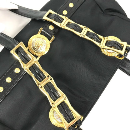 Versace Shoulder Bag Logo Sunburst Chain Vintage Nylon Leather Black — view 6