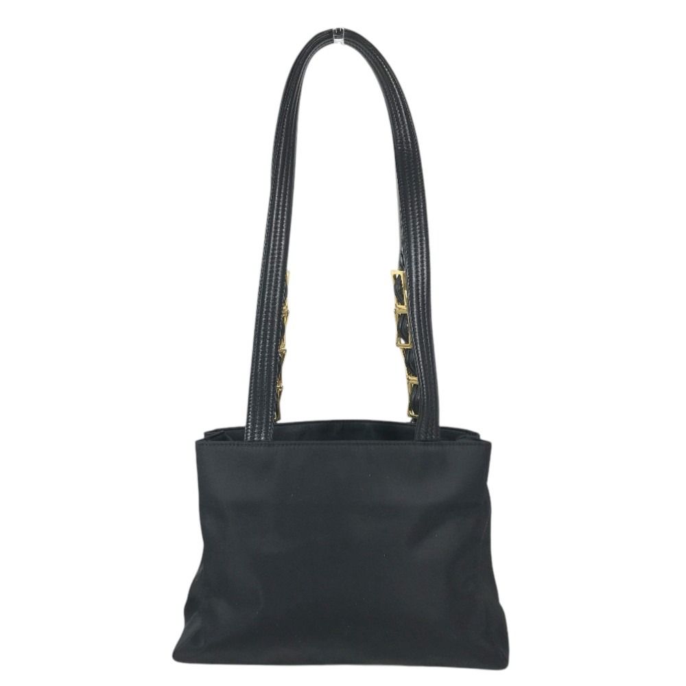 Versace Shoulder Bag Logo Sunburst Chain Vintage Nylon Leather Black — view 7