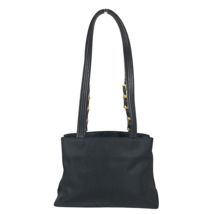 Versace Shoulder Bag Logo Sunburst Chain Vintage Nylon Leather Black — view 7
