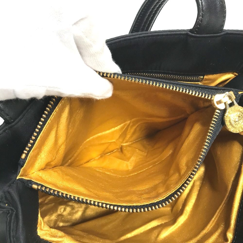 Versace Shoulder Bag Logo Sunburst Chain Vintage Nylon Leather Black — view 3