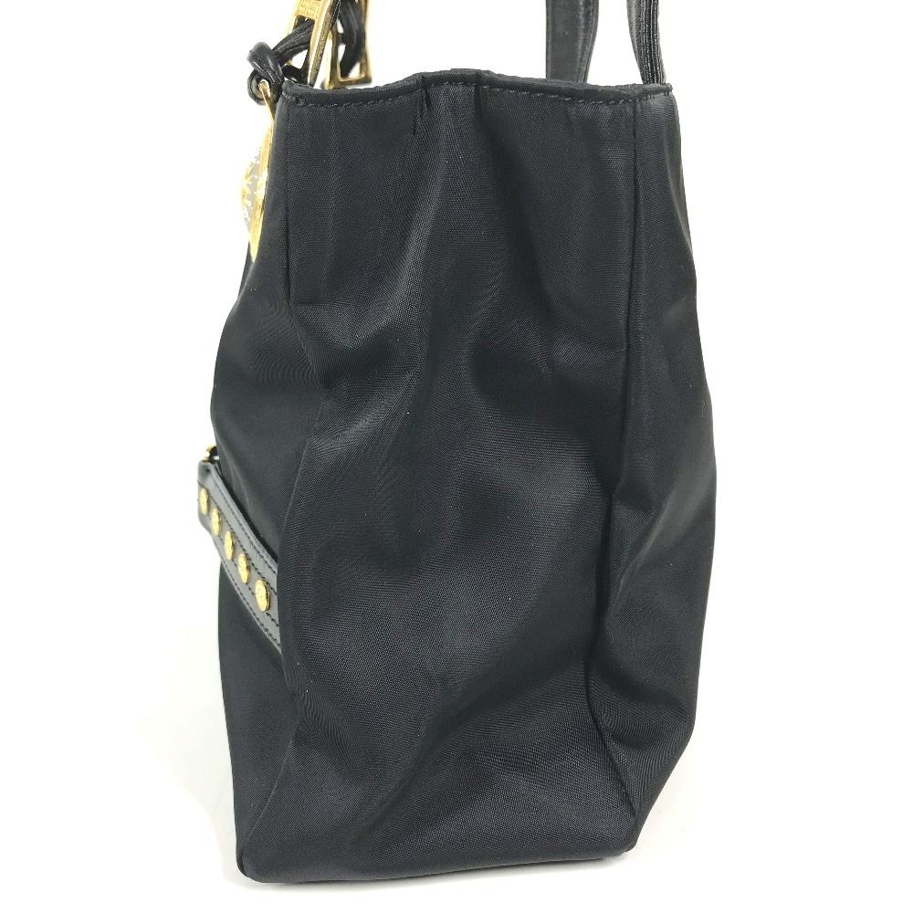 Versace Shoulder Bag Logo Sunburst Chain Vintage Nylon Leather Black — view 8