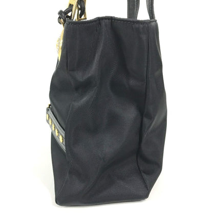 Versace Shoulder Bag Logo Sunburst Chain Vintage Nylon Leather Black — view 8