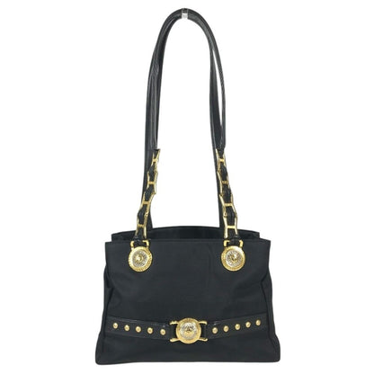 Versace Shoulder Bag Logo Sunburst Chain Vintage Nylon Leather Black — view 2