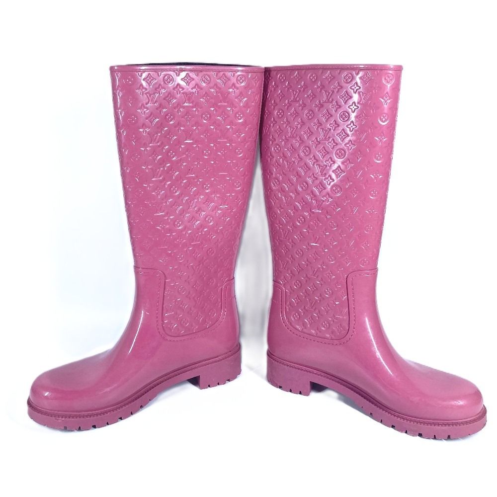 Louis Vuitton Rain Shoes Long Boots Monogram Rubber Pink — view 3