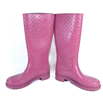 Louis Vuitton Rain Shoes Long Boots Monogram Rubber Pink — view 3
