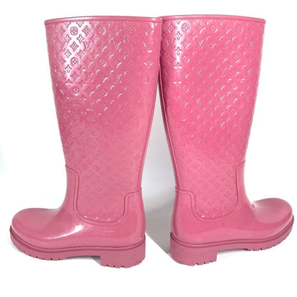 Louis Vuitton Rain Shoes Long Boots Monogram Rubber Pink — view 4
