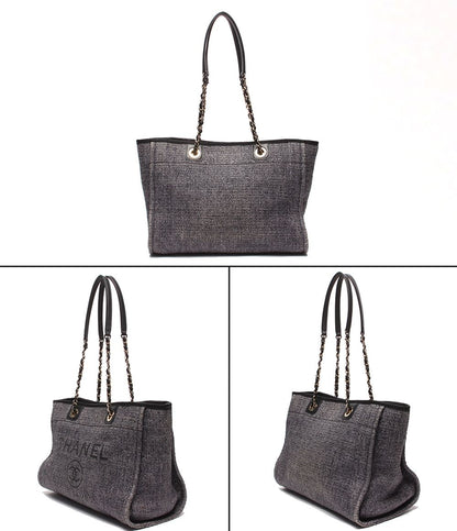 Chanel Chain Tote Shoulder Bag Gold Deuville MM — view 2