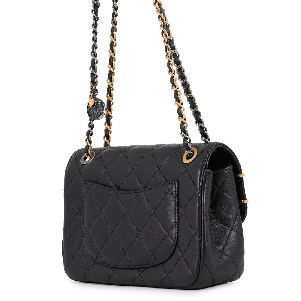 Chanel Chain Shoulder Bag Quilted Charm Single Flap Lambskin Black — view 2
