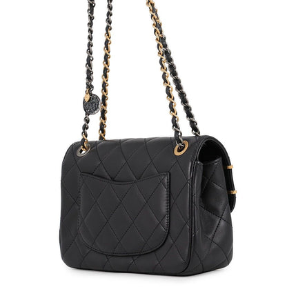 Chanel Chain Shoulder Bag Quilted Charm Single Flap Lambskin Black — view 2