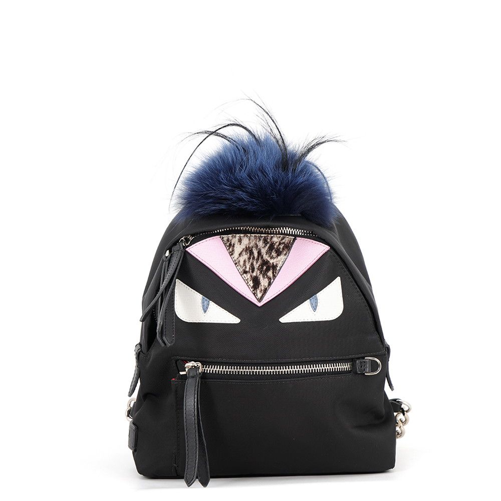 Fendi Backpack Bugs Monster Leather Nylon Black