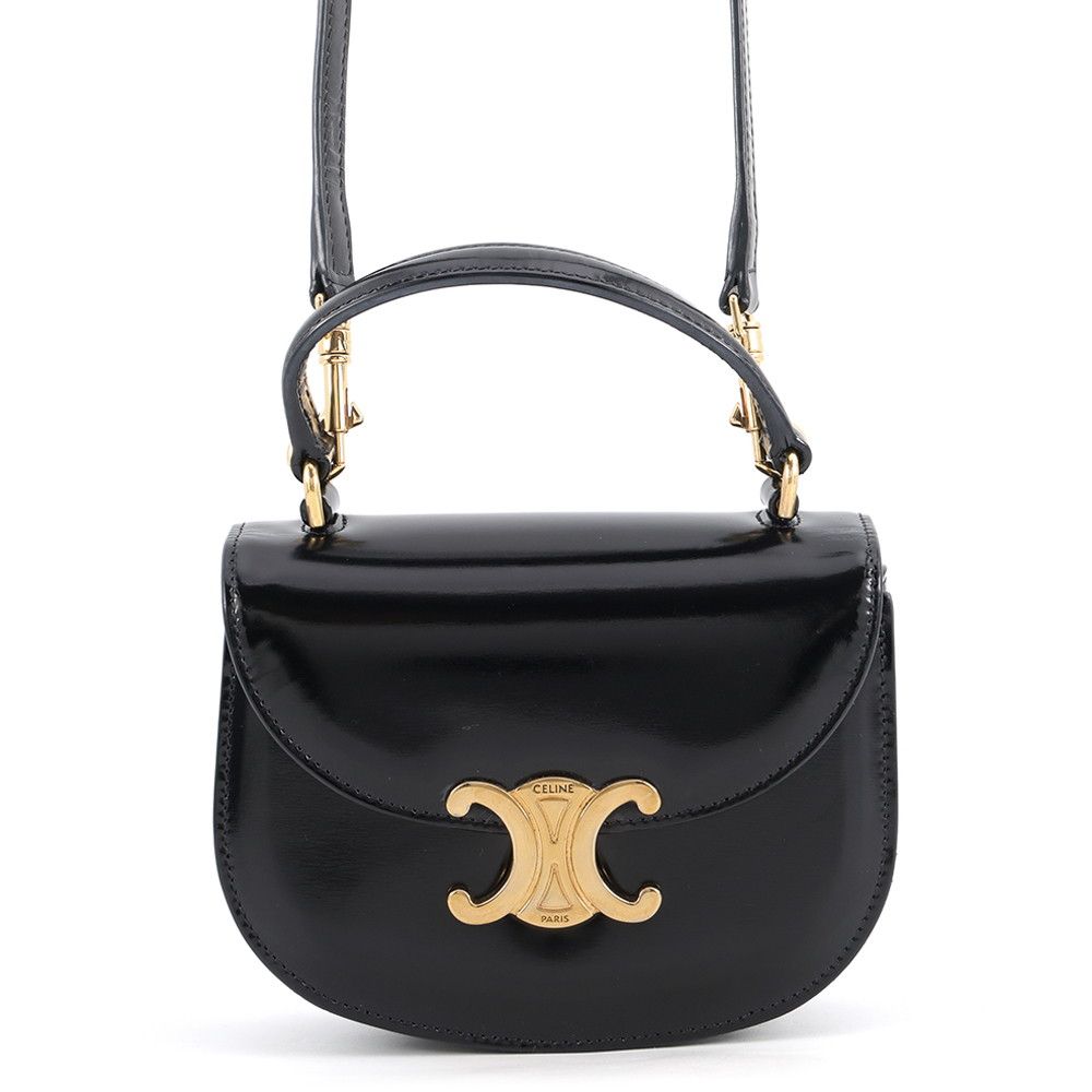 Celine Handbag Bubas Clair Mini Triomphe Leather 2-Way Shoulder Black