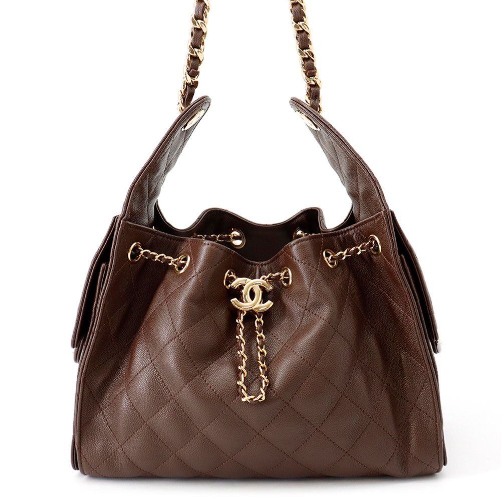 Chanel Chain Shoulder Bag Quilted CC Logo 25 Small Caviar Leather