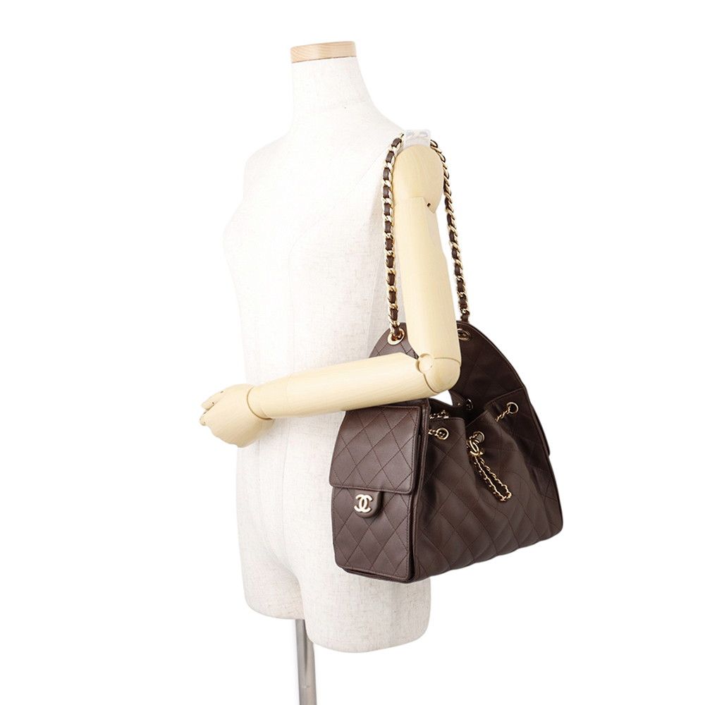 Chanel Chain Shoulder Bag Quilted CC Logo 25 Small Caviar Leather — view 4