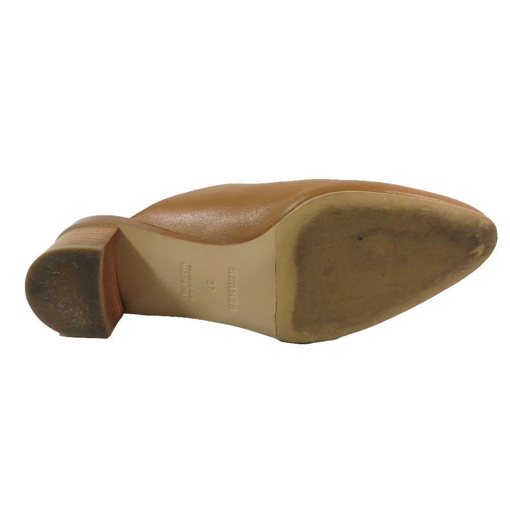 Hermes Leather Sandals Almond Toe Shoes Heels Brown — view 6