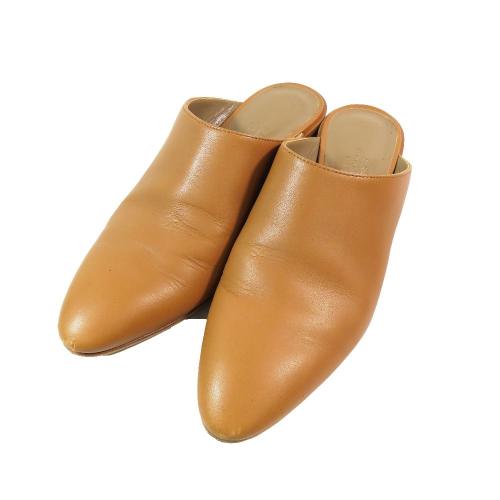 Hermes Leather Sandals Almond Toe Shoes Heels Brown — view 3