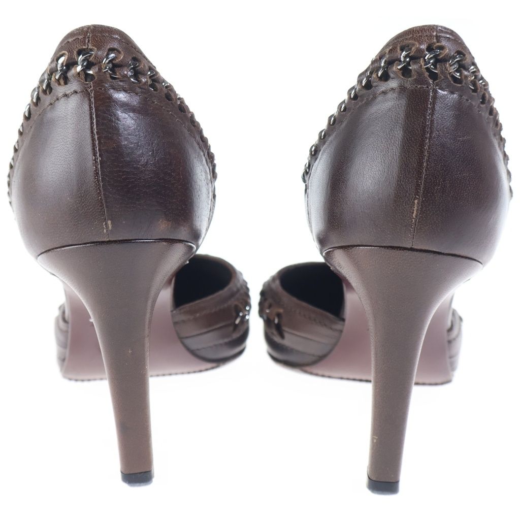 Chanel CC Logo Pumps Heels Chain Leather Brown — view 3