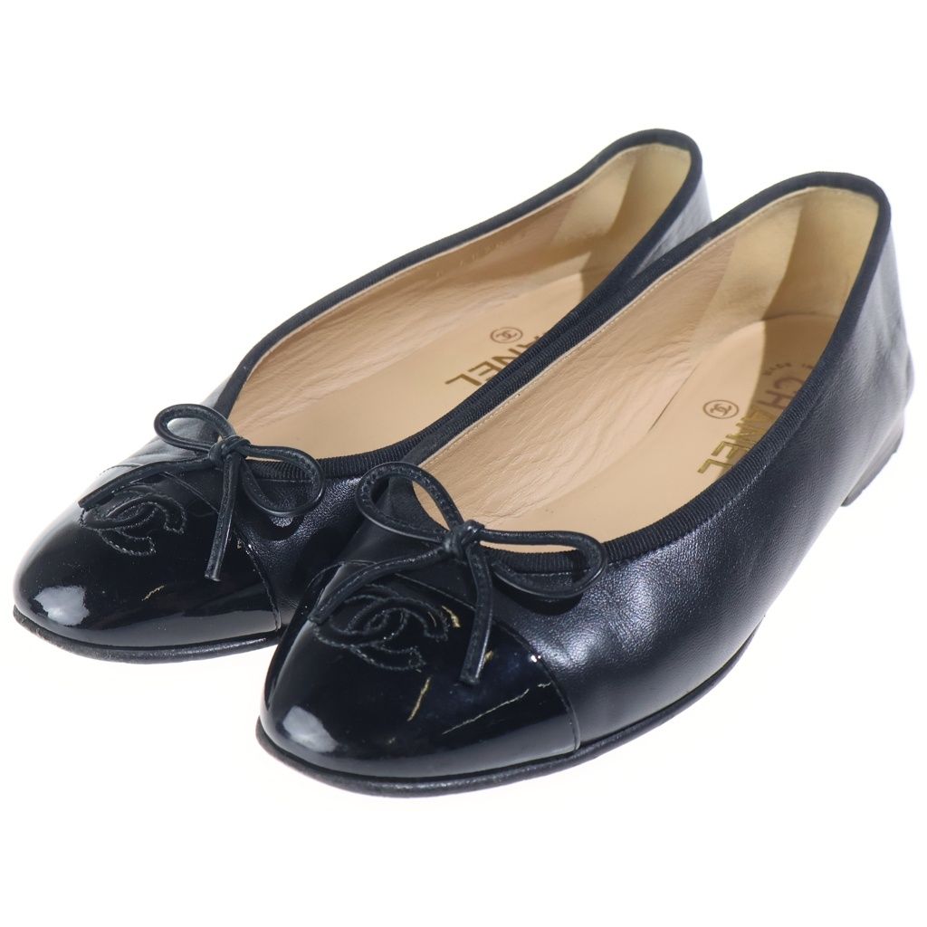 Chanel Ballerina Flat Shoes Leather Mules Black