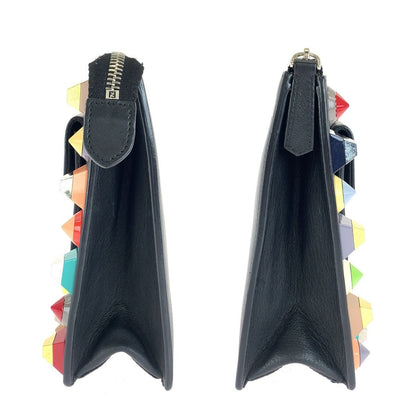 Fendi Toujours Black Silver Leather Clutch — view 7