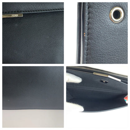 Fendi Toujours Black Silver Leather Clutch — view 6
