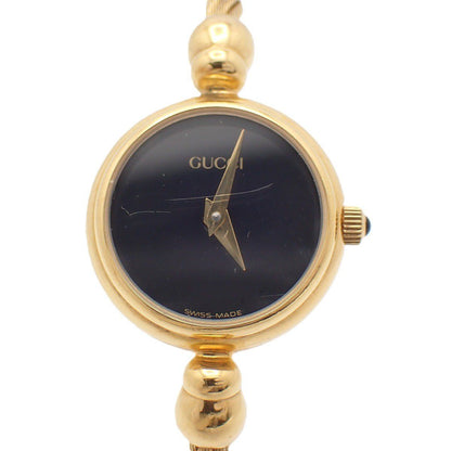 Gucci 2700.2 L Bracelet Watch Quartz Gold Black Dial Wire Strap
