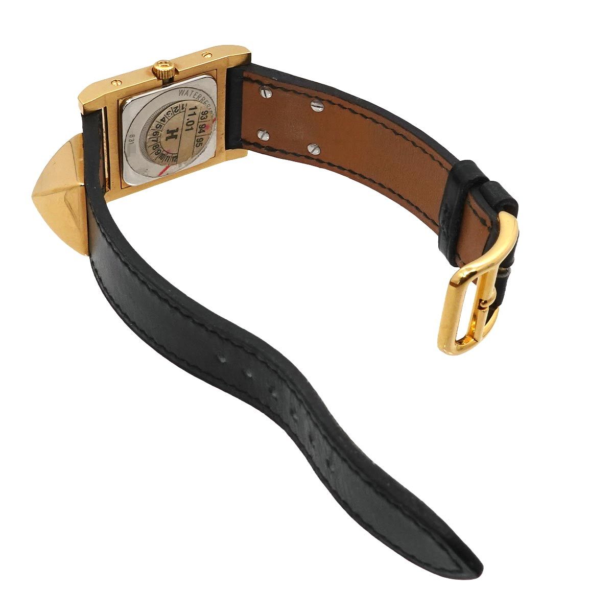 Hermes Medor Vintage Watch Pyramid Gold Studs White Black Quartz — view 4