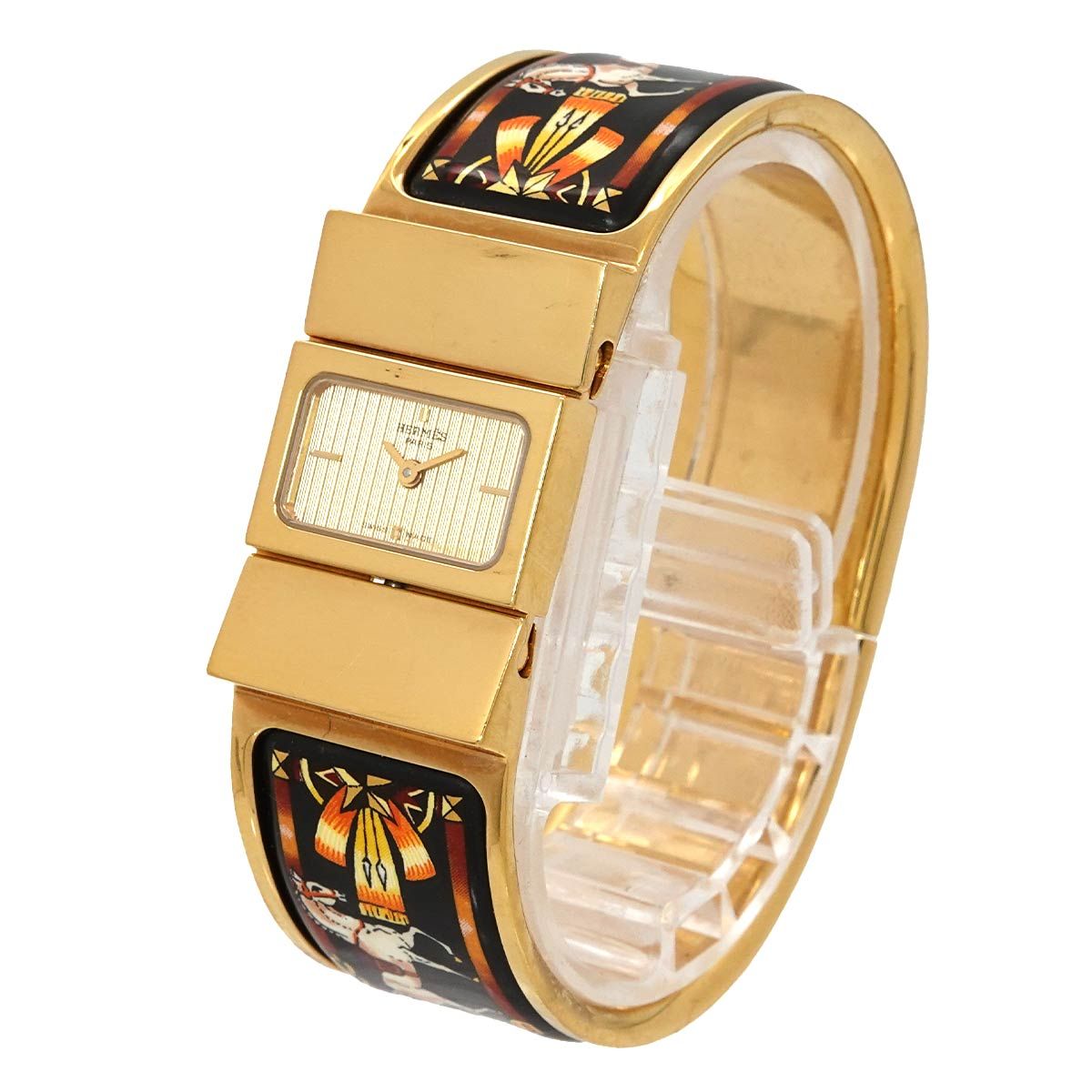 Hermes Loquet Bangle Watch Vintage Cloisonne Gold Quartz — view 2