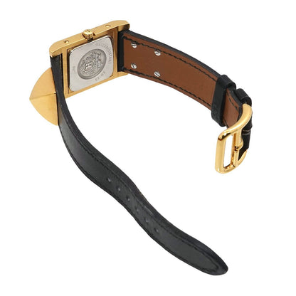 Hermes Medor Vintage Watch Pyramid Gold Studs White Black Quartz — view 4