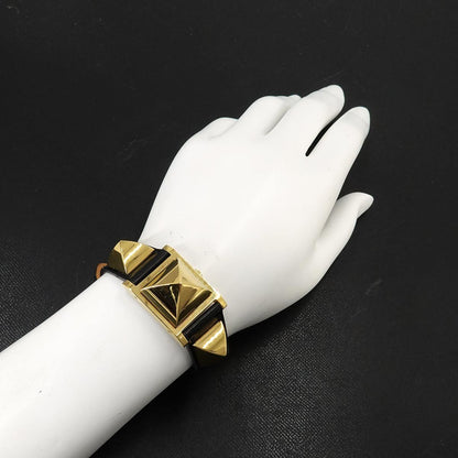 Hermes Medor Vintage Watch Pyramid Gold Studs White Black Quartz — view 3