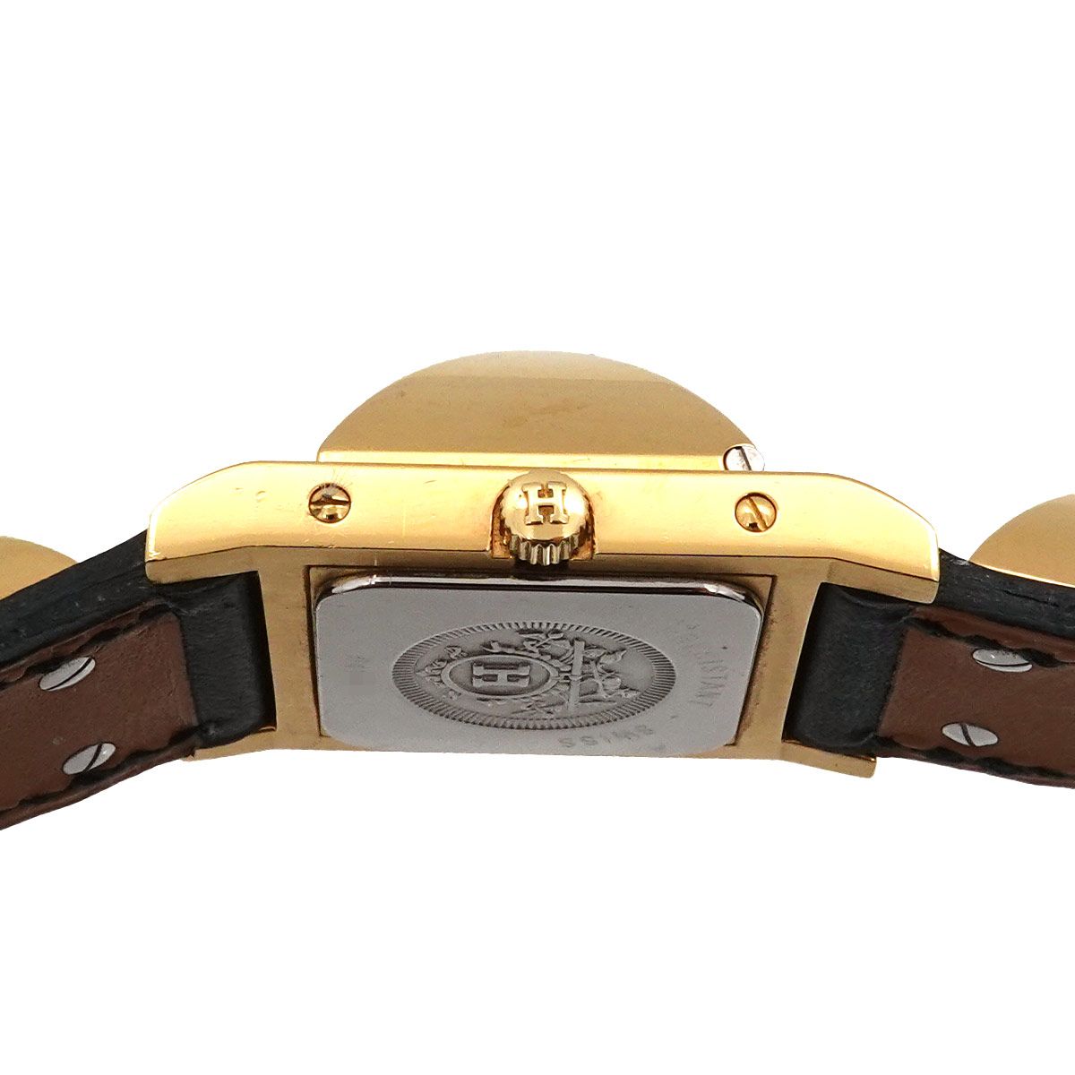 Hermes Medor Vintage Watch Pyramid Gold Studs White Black Quartz — view 5