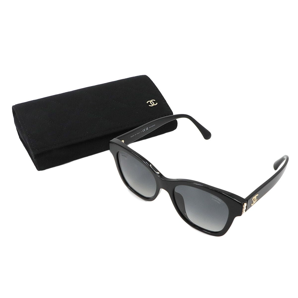 Chanel Sunglasses CC Logo Pearl Black Square Gold Eyewear — view 2