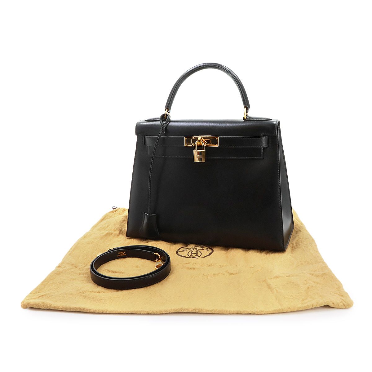 Hermes Kelly 28 Box Calf Black 2-Way Bag — view 2