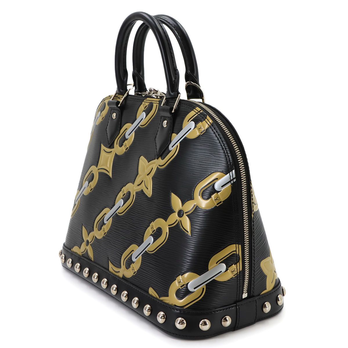 Louis Vuitton Epi Alma BB Chain Pattern Hand Bag Leather Noir Silver — view 3