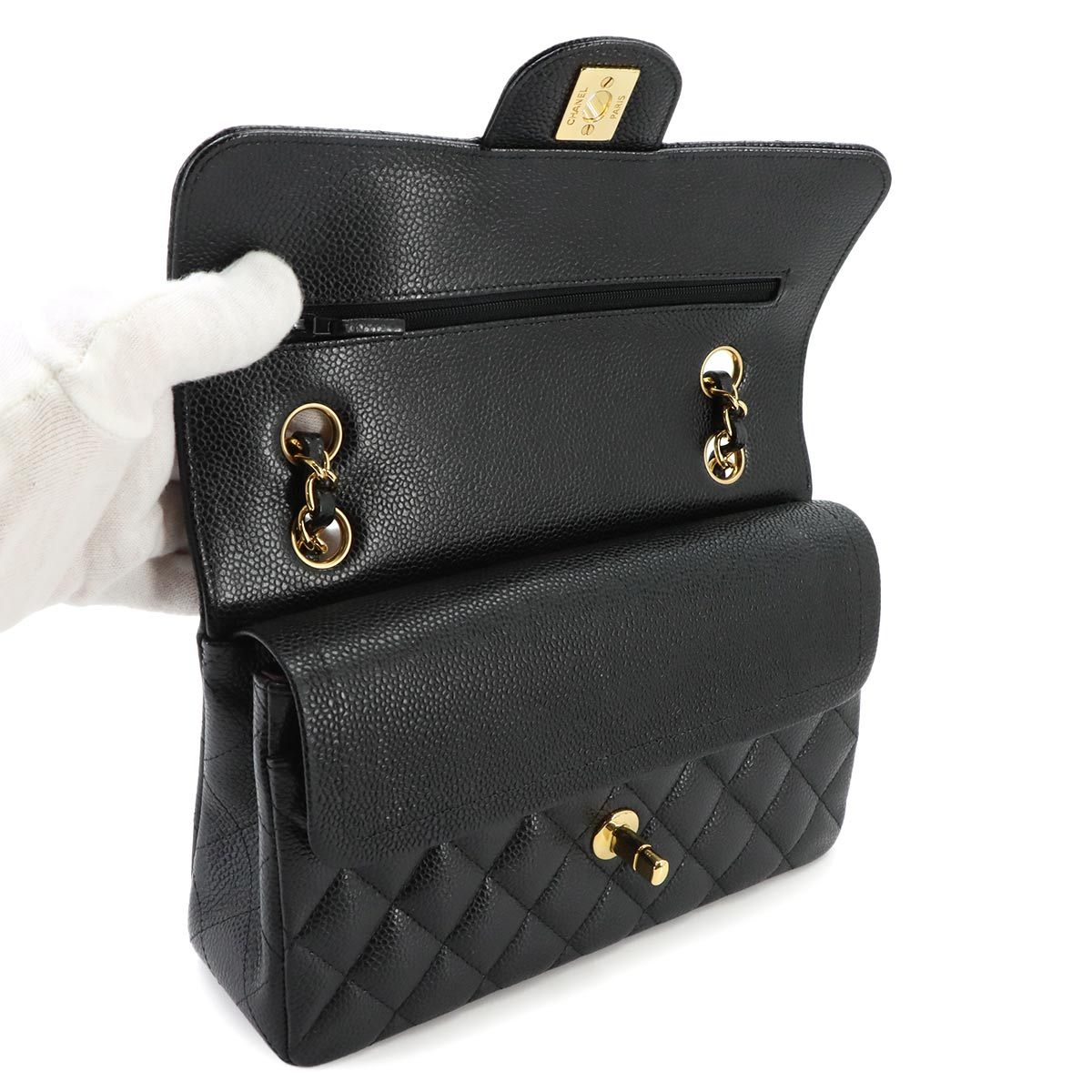 Chanel Quilted 23 Chain Shoulder Bag Caviar Leather Black Gold — view 8