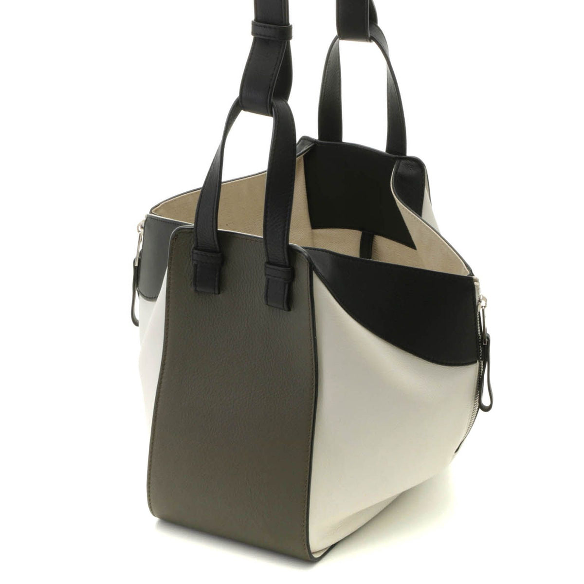 Loewe Hammock Bag Small White Khaki Black Leather Handbag — view 2