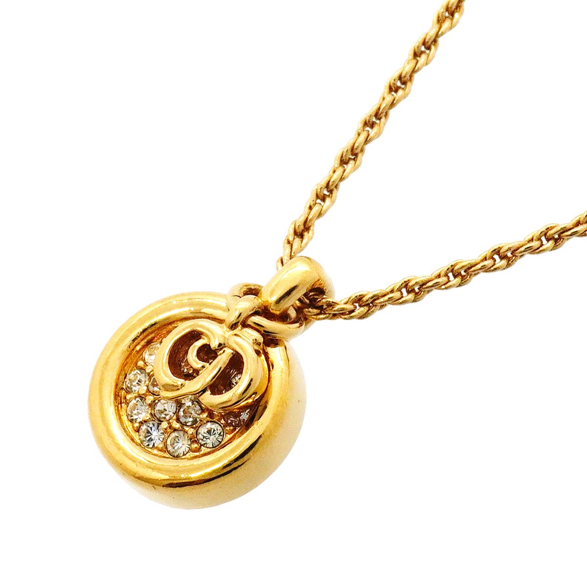 Dior Necklace CD Logo Round Circle Gold Plated Rhinestone