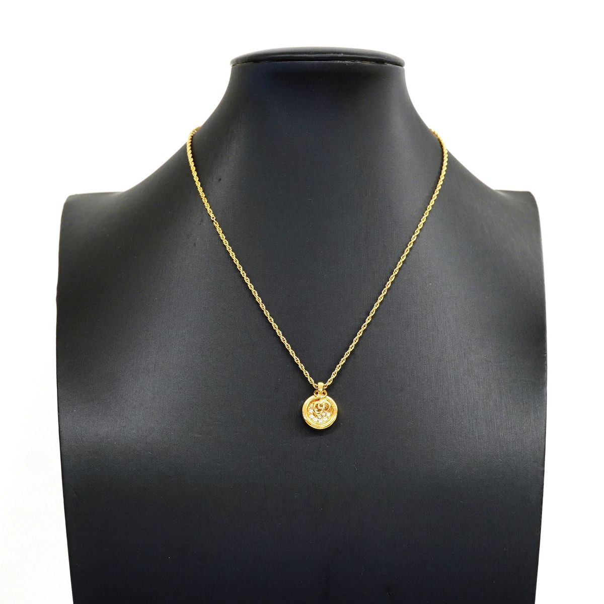 Dior Necklace CD Logo Round Circle Gold Plated Rhinestone — view 6