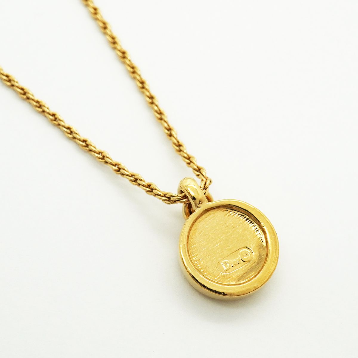 Dior Necklace CD Logo Round Circle Gold Plated Rhinestone — view 2