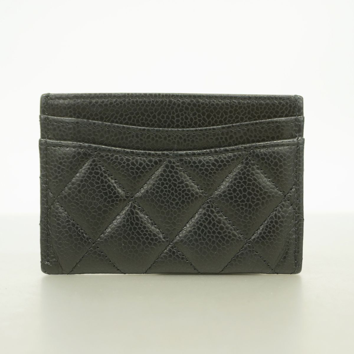 Chanel Card Case Quilted Caviar Leather Black Gold — view 6